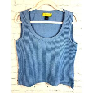 ST. JOHN wool rayon blue scoop neck knit sleeveless top pullover size M
